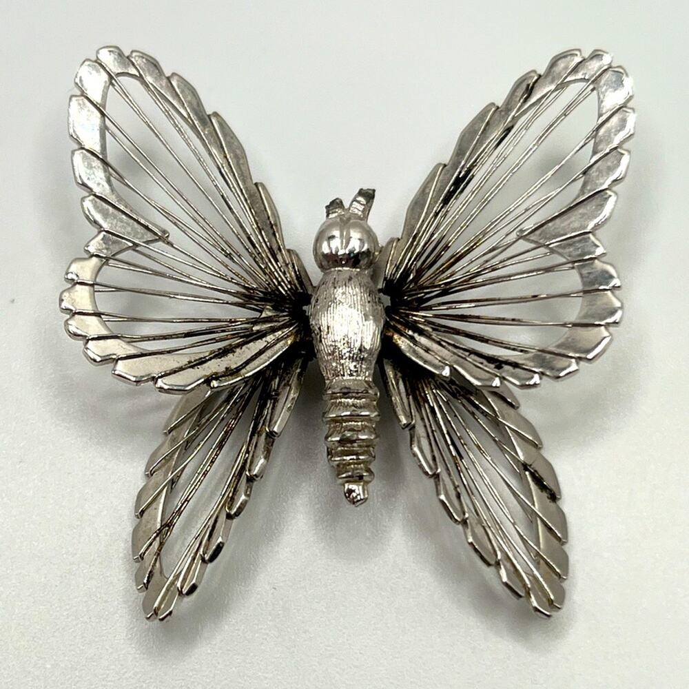 Vintage Monet Butterfly Brooch Pin Silver Tone